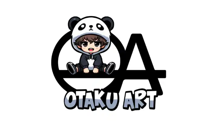 otaku art logo mit kleinem jungen im panda kostum
